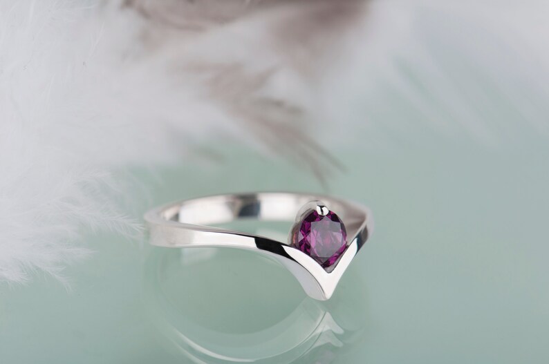 Sterling silver rhodolite garnet engagement chevron ring