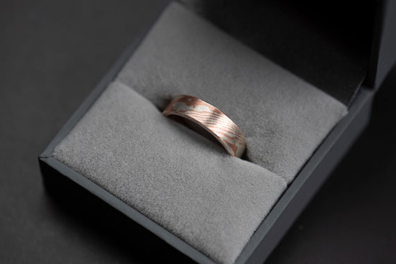 Mokume gane wide wedding band