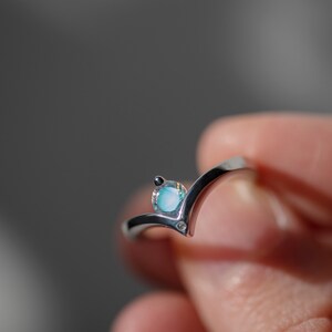 Sterling silver moonstone and diamond engagement chevron ring