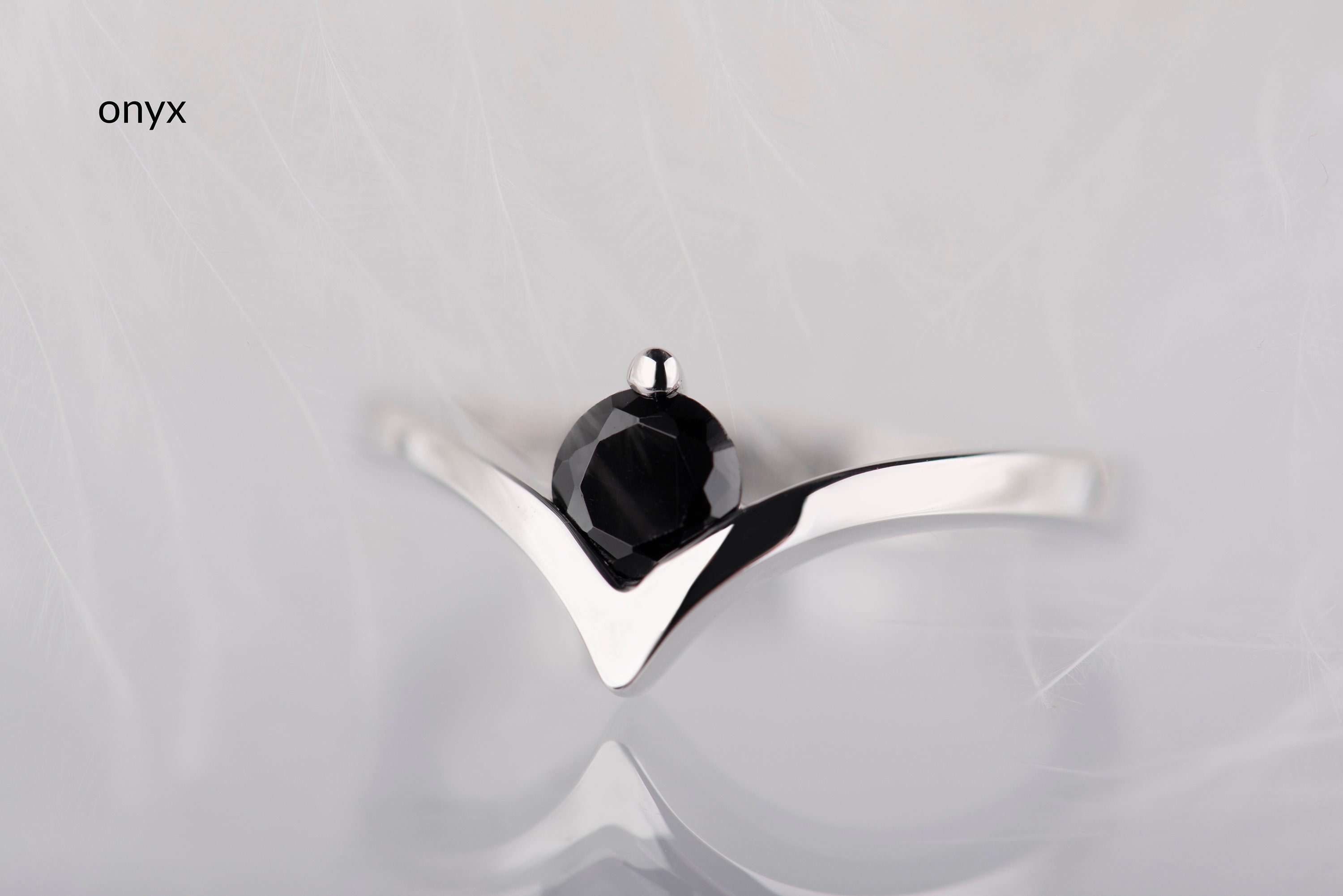 Black diamond or onyx sterling silver chevron ring