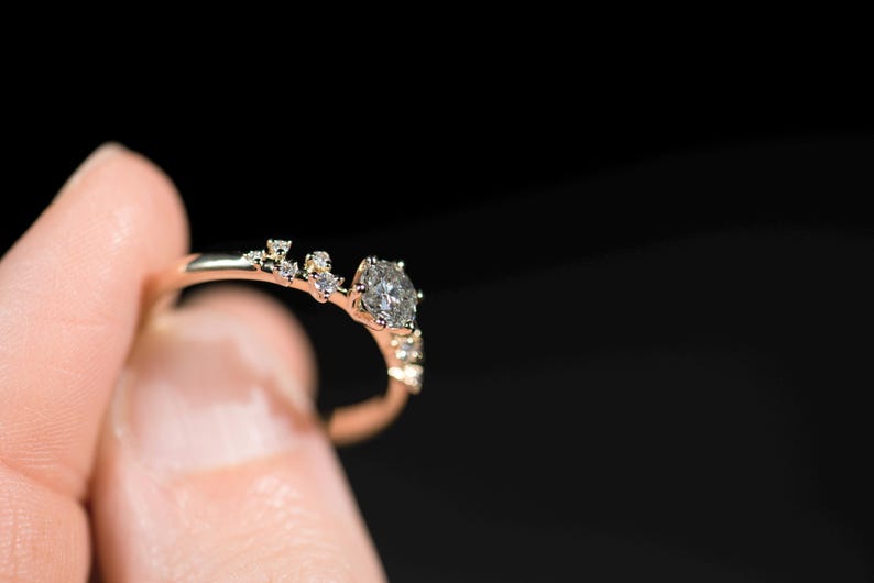 14K gold salt and pepper diamond and white diamonds engagement ring