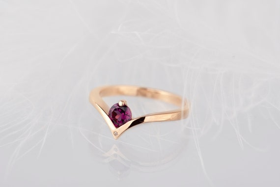 14K white, yellow or rose gold rhodolite garnet chevron ring