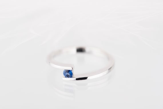 14K white, yellow or rose gold blue sapphire bypass engagement ring