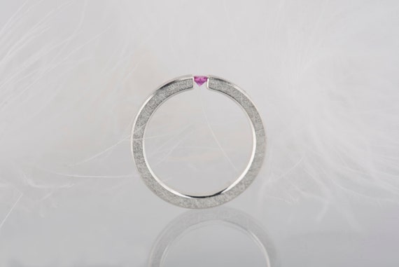 Sterling silver pink ruby or pink sapphire tension ring