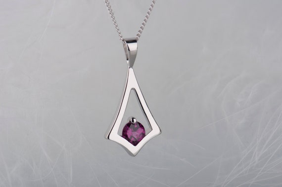 Sterling silver rhodolite garnet kite pendant necklace