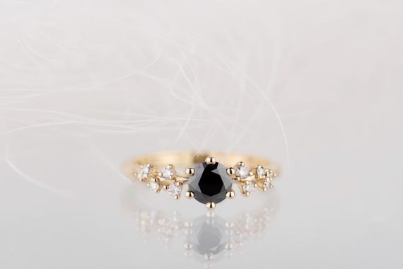14K gold multistone 0,5 ct black diamond engagement ring