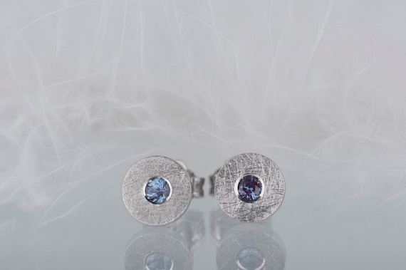 Sterling silver alexandrite round stud earrings