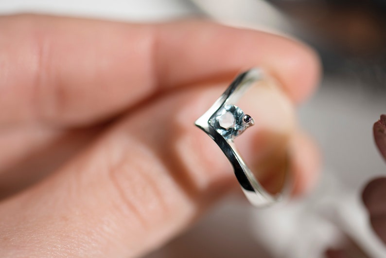 Sterling silver natural aquamarine chevron ring