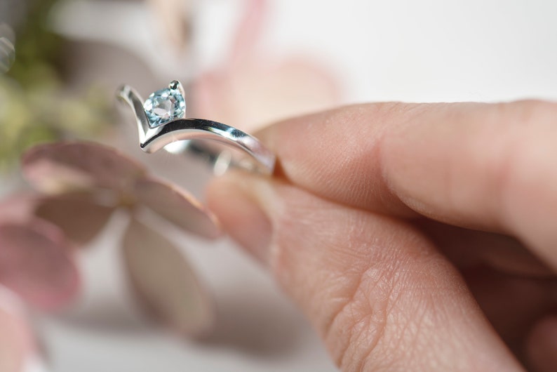 Sterling silver natural aquamarine chevron ring