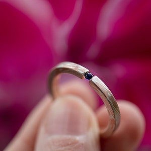 Mokume gane sterling silver and copper round natural blue sapphire tension engagement ring