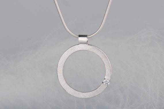 Sterling silver diamond, white sapphire or moissanite round pendant necklace