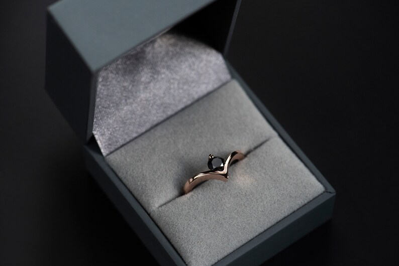 14K rose gold black diamond ring