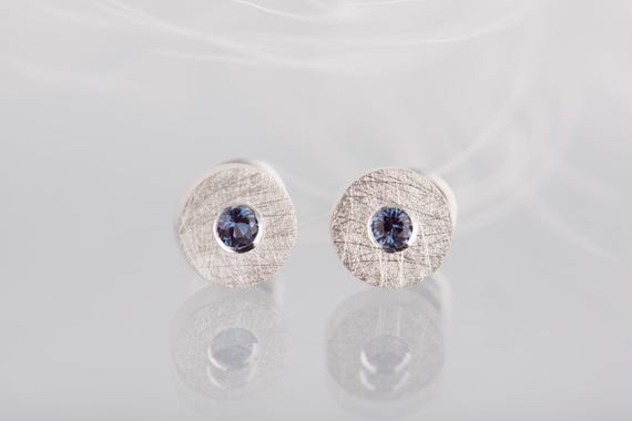 Sterling silver alexandrite round stud earrings