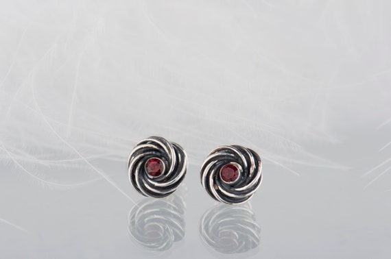 Black sterling silver organic garnet earrings