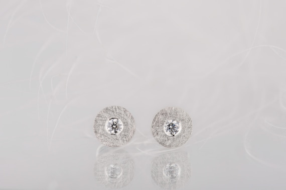 Sterling silver diamond, moissanite or white sapphire round stud earrings