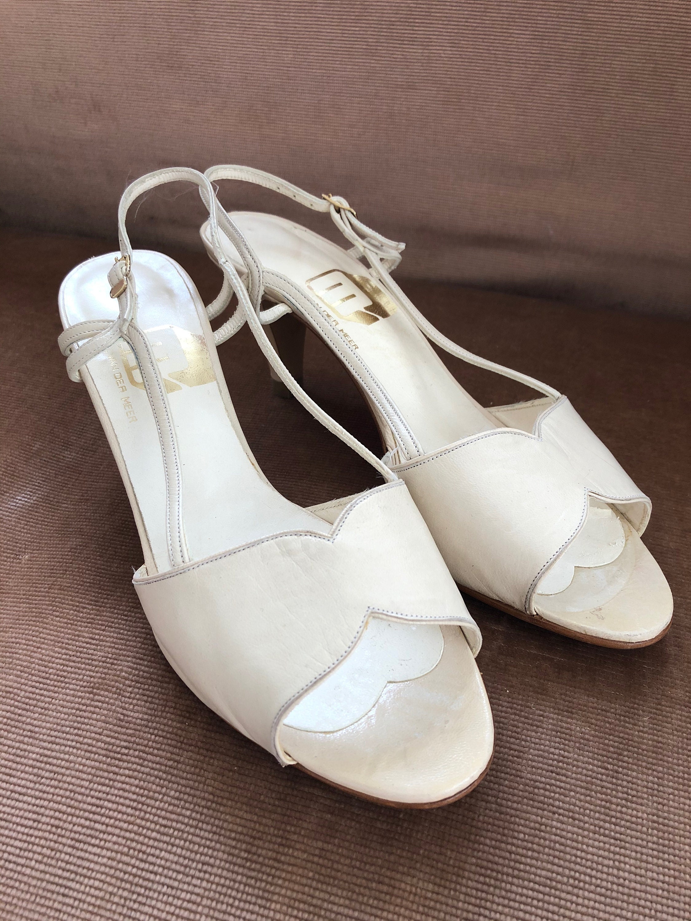 Vintage Slingback leather shoes White Bridal Shoes Summer | Etsy