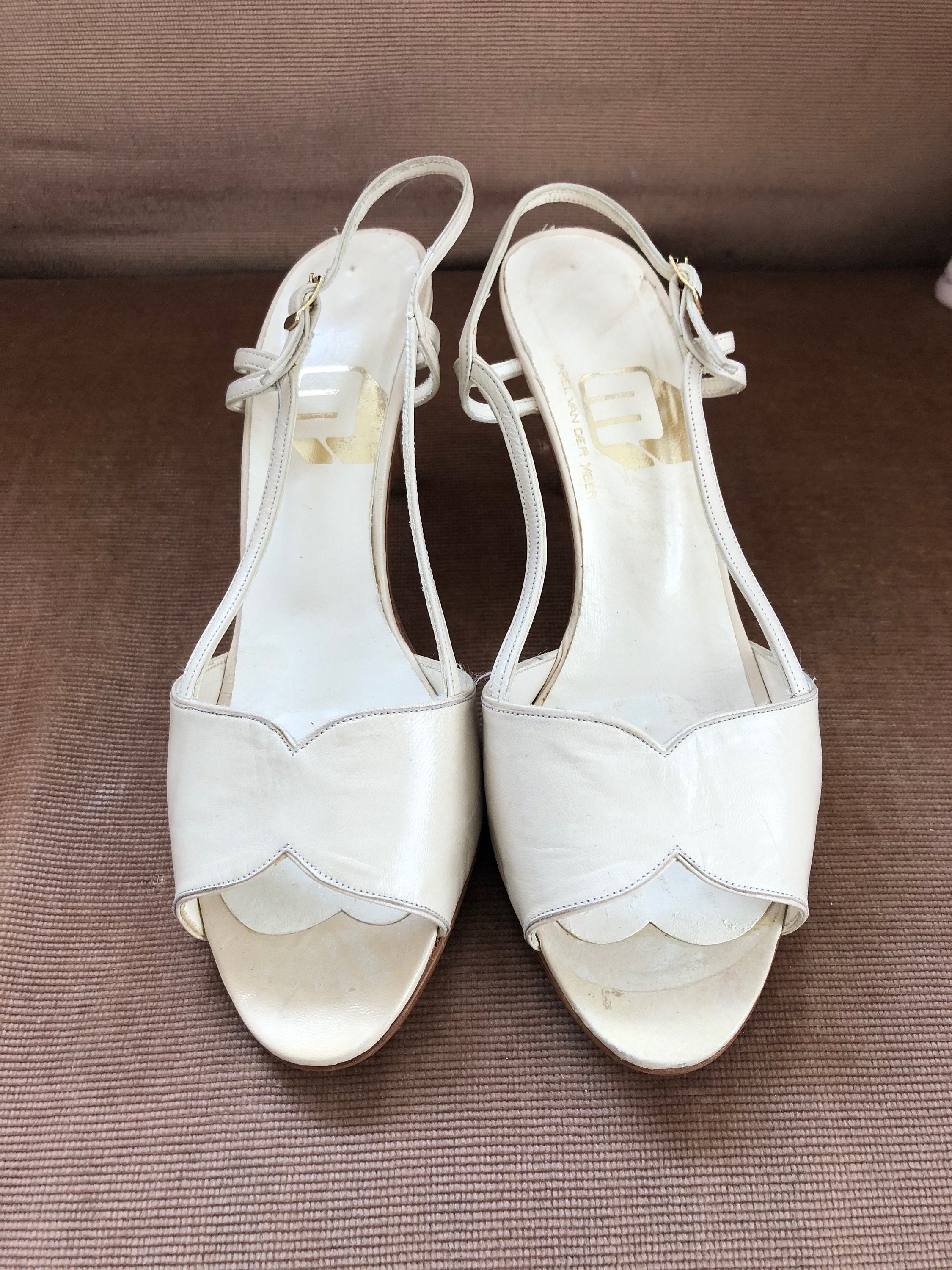 Vintage Slingback Sandel Kitten heel Bridal Shoes Offwhite Etsy