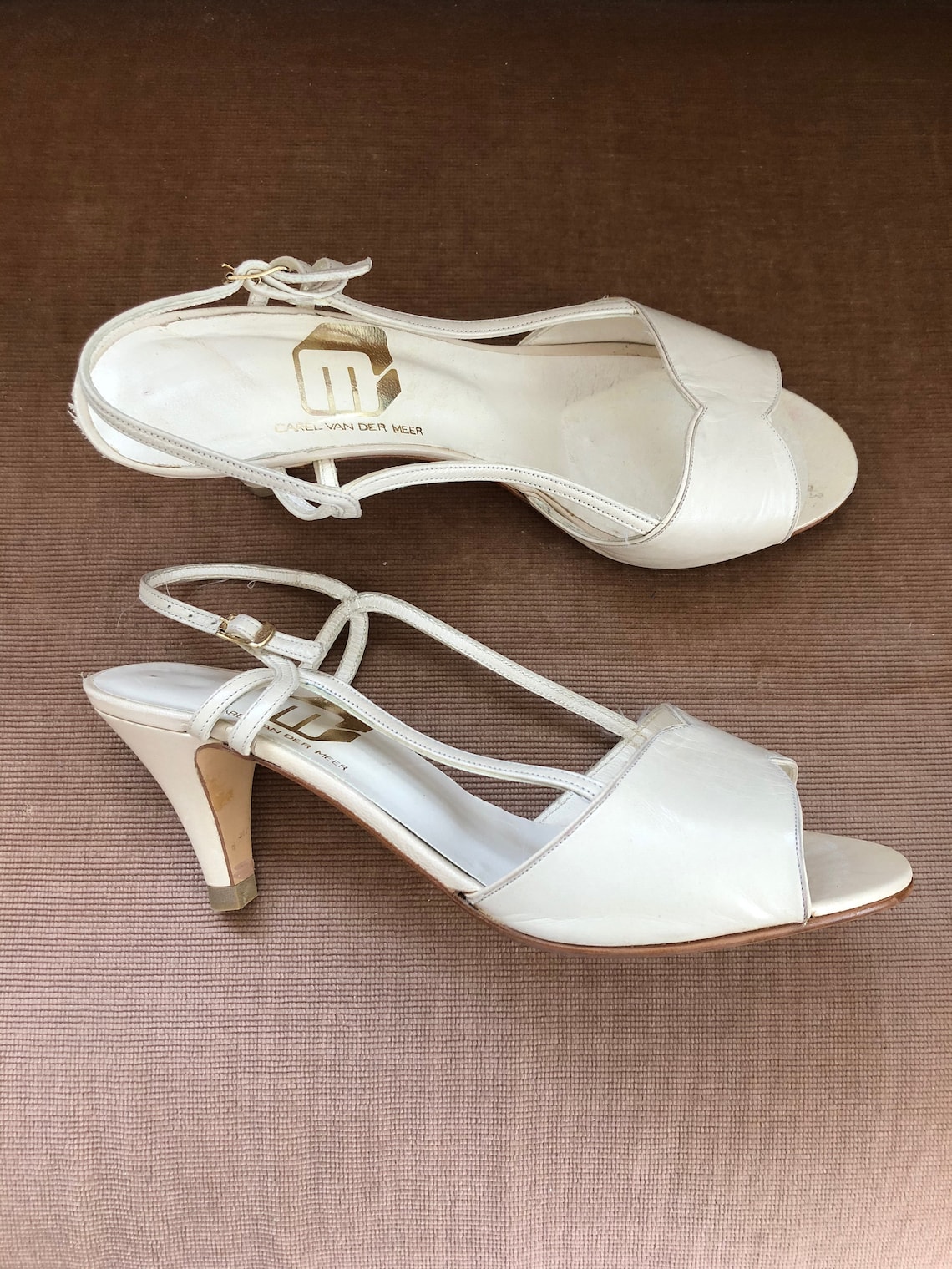 Vintage Slingback Sandel Kitten heel Bridal Shoes Offwhite Etsy