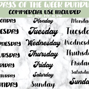 Giorni della settimana Bundle SVG Bundle, SVG, png, dxf, jpeg, giorni della settimana svg, monday svg, martedì svg, svg fine settimana, svg nei giorni feriali