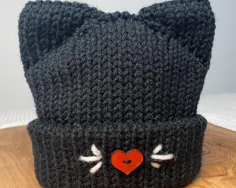 Newborn- 3 month Winter Cat Beanie- Baby kitty hat- Handmade knit