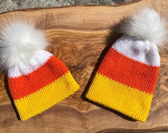 Handmade Knit Candy Corn Hat: Halloween Winter Hat