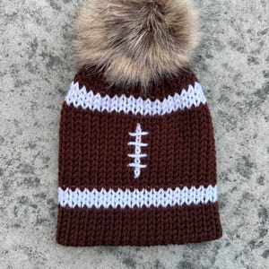 New Custom Designed Brown Knit Cuffed Beanie with Glittery Football. Football Beanie Hat - Huggalugs main image 2