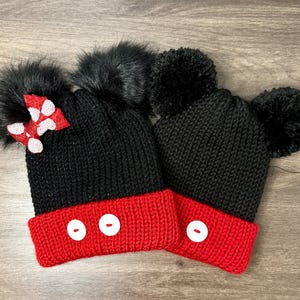 Mickey Mouse & Minnie Mouse Winter Hat- Disney Knit Hat- Mickey Knit Hat- Minnie Knit Hat