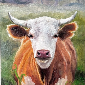Cow in Field Original Oil Painting