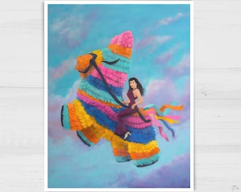 Selena Quintanilla Art Print | Selena Fan Art Wall Decor | Selena Riding a Piñata in the Sky Fan Art