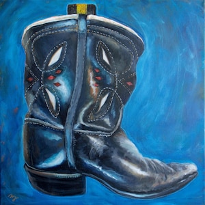 Black Cowboy Boots Painting: Original Western Art, Kids Room Decor
