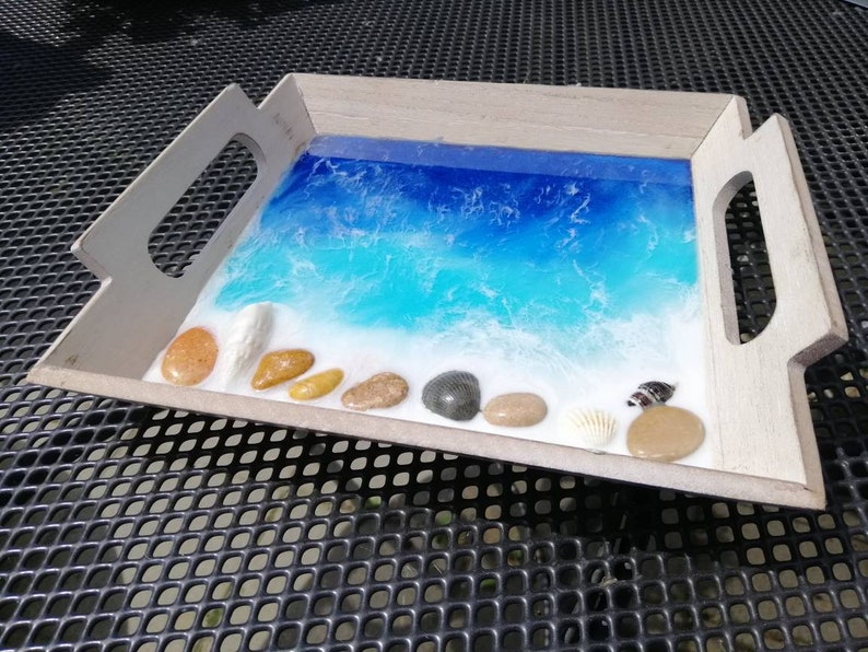 Epoxy resin tray Resin art Ocean resin tray Wooden tray Etsy