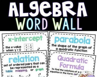 Algebra 1 & Middle School Math Word Wall Posters - Set of 72 Words