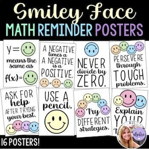 Middle School Math & High School Math Classroom Reminder Posters - Retro Smiley Theme