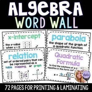 Algebra 1 & Middle School Math Word Wall Posters - Set of 72 Words