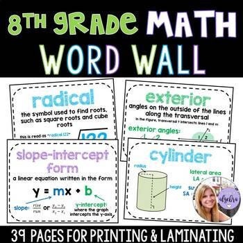 8th Grade 8 - Pre-Algebra Math Word Wall - 43 Pages Poster Set