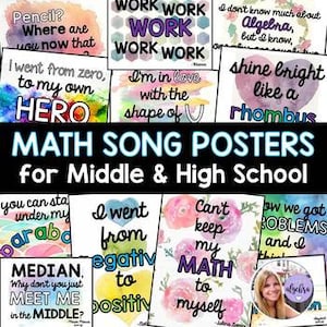 Middle School & Algebra - Math Posters Inspired by Song Lyrics - Bulletin Board