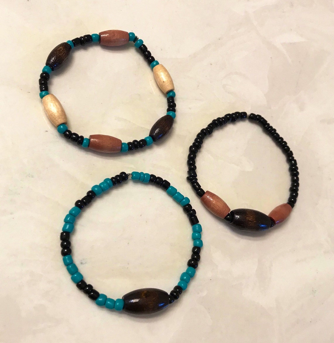 Handmade Wood Bead Stretch Bracelet Set Etsy