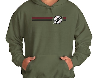 Op Boba Fett geïnspireerde unisex hoodie van zware kwaliteit met mythosaurusontwerp op achterkant | Mandalorian-fan | Star Wars | Geweldig cadeau voor Boba Fett-fans