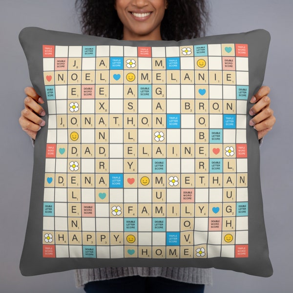 Personalised custom double sided Scrabble themed Pillow/Cushion with all over print available in a variety of colours.