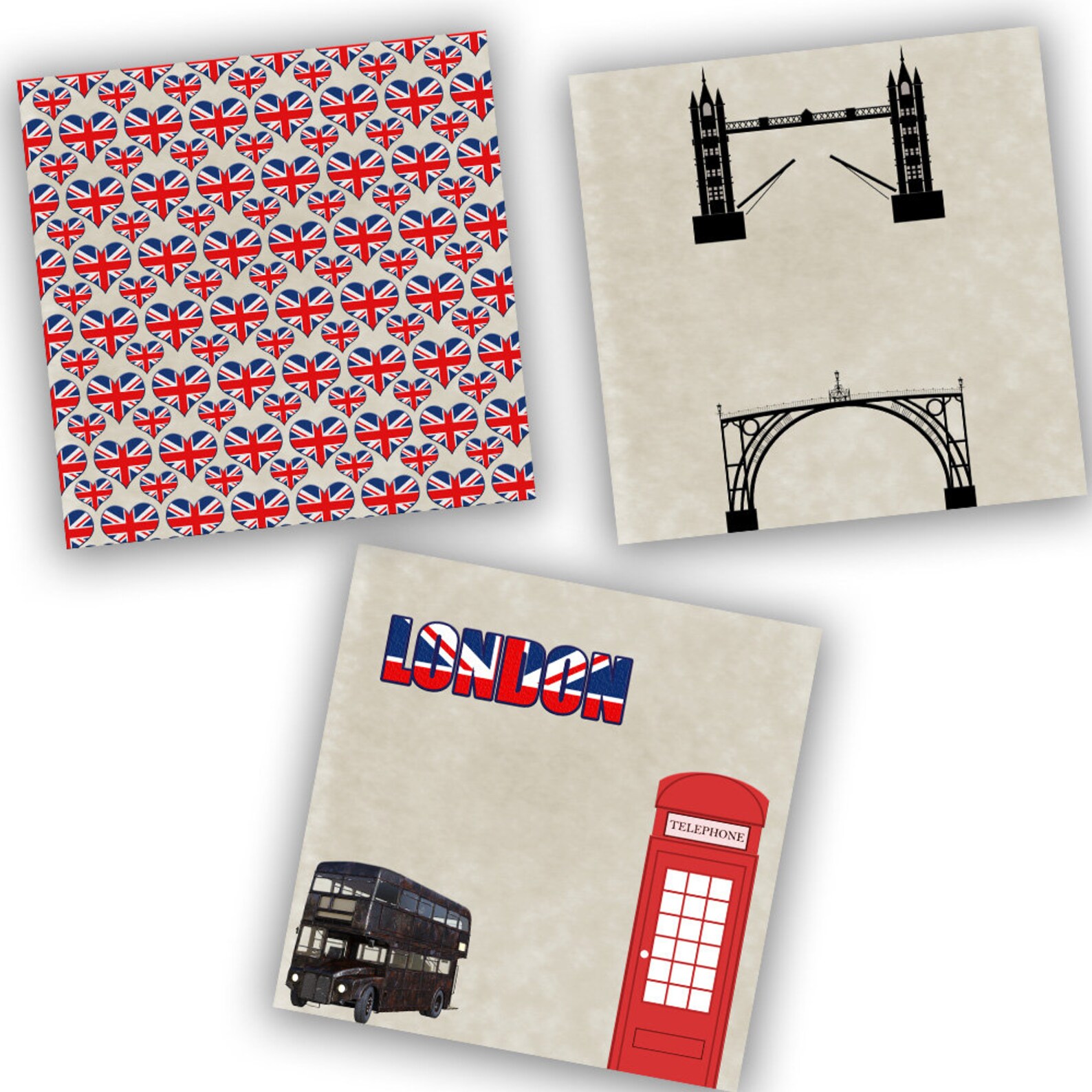 London Digital Paper, London Scrapbook, London Card, London Printable