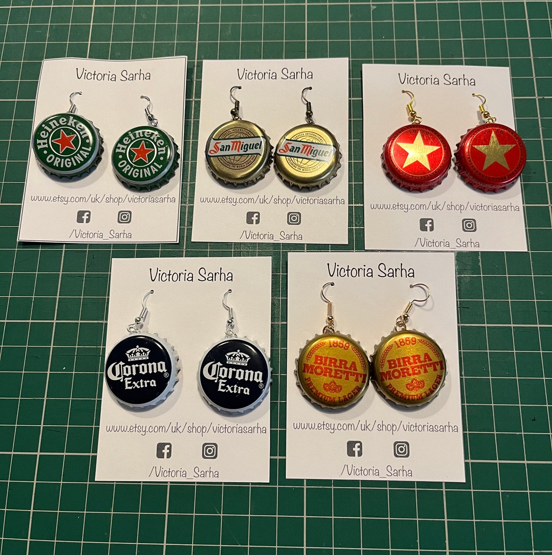 Beer Bottle Top Earrings Bottle Tops Upcycling Larger Etsy