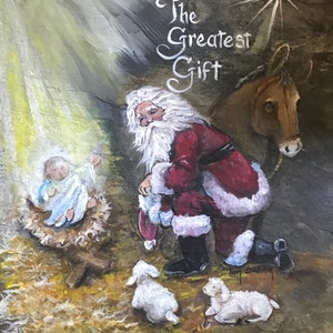 Slate Painting, Santa With Baby Jesus, Christmas Holiday Decor