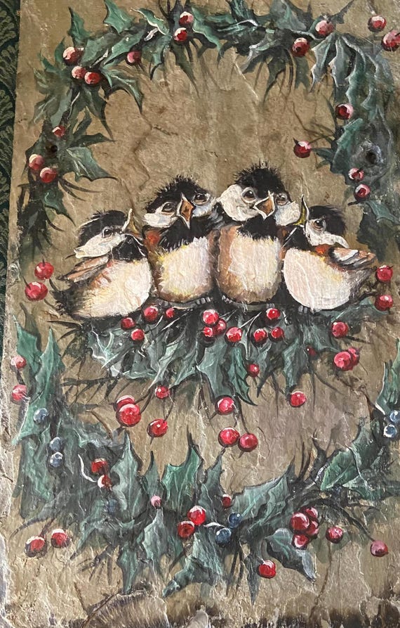 Chickadee Babies On Slate, Door Hanger, Ideal Gift for Bird Lovers