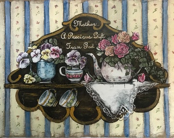 Tea Pot Hand Painted Slate Painting Mothers are A Precious Gift