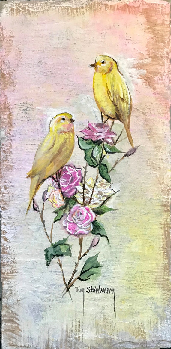 Yellow Warblers Slate Painting