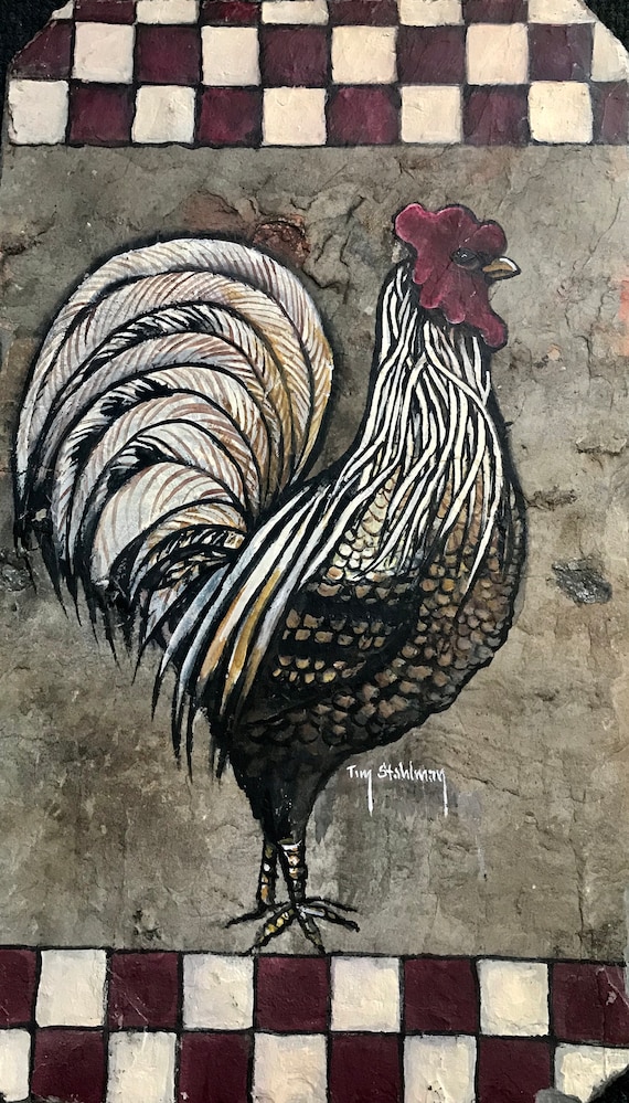 Slate Painting, Rooster Farmhouse Decor, Rustic Kitchen,