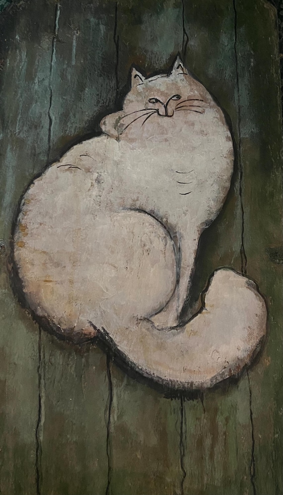 Folk Art Kitty, Gift for Cat Lovers, Country Folk Decor