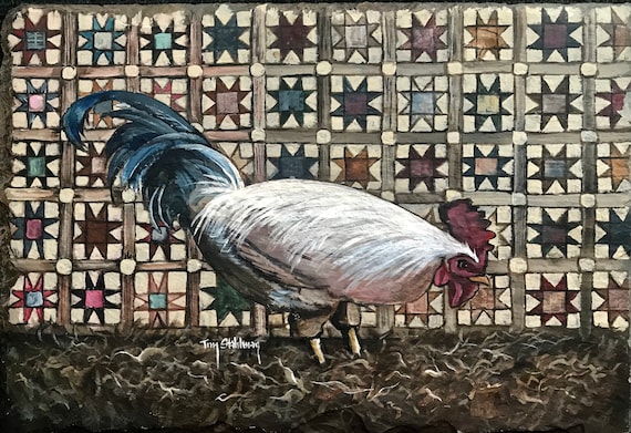 Rooster with Amish Quilt