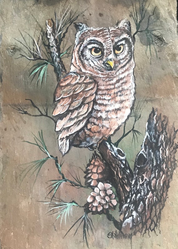 Wall Hanging, Owl, Hand Painted Slate, Welcome Sign