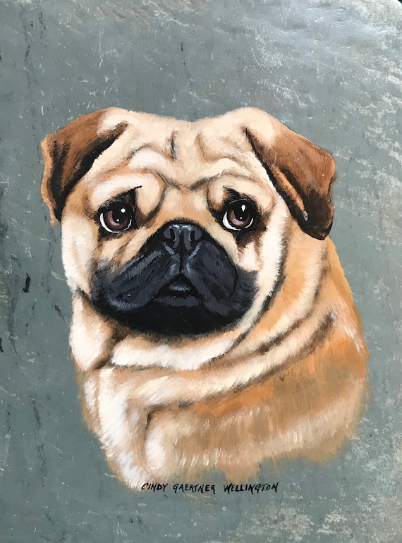 Fawn Pug Dog Slate Painting, Dog Lover Gift, Hand Painted